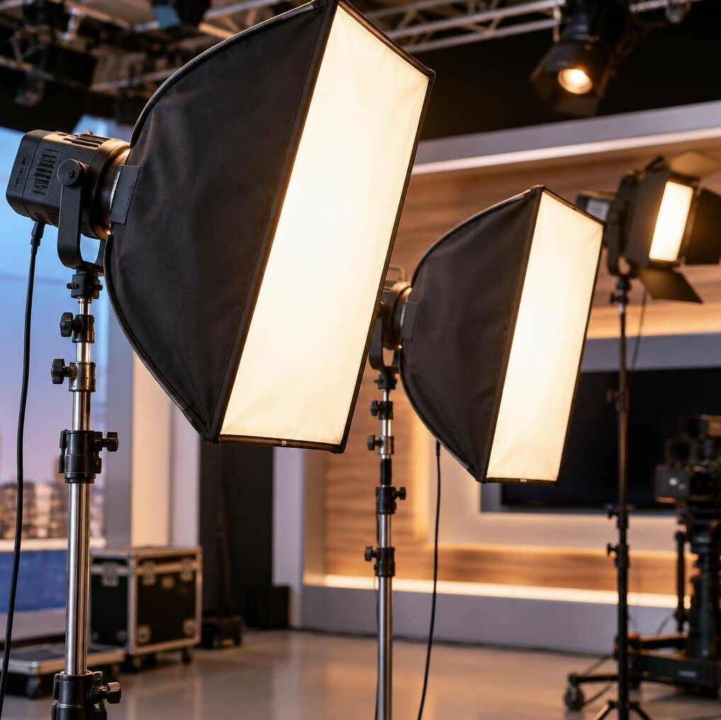 Softbox studio lighting rig set up for filming